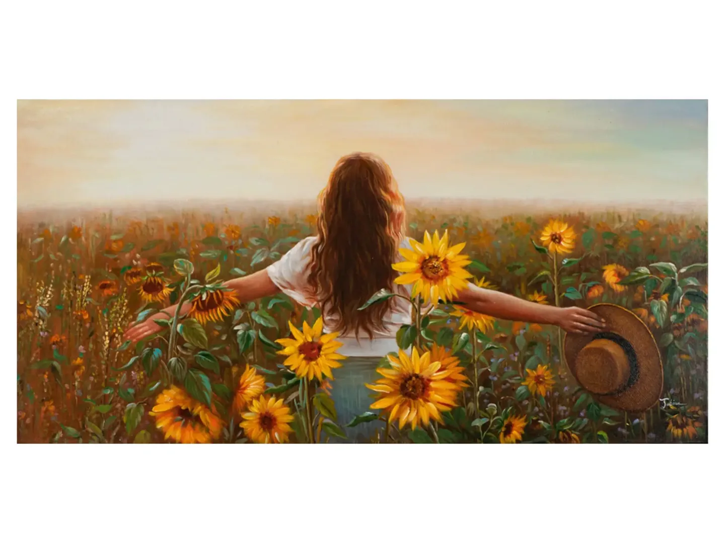 image LAND Bild Frau im Sonnenblumenfeld | Schubiger Möbel