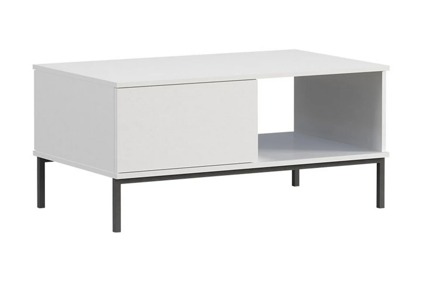 Querty Soffbord 100 cm med Förvaring Hylla + Låda - Vit/Svart