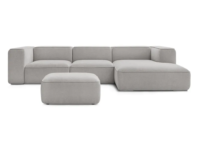 Ecksofa mit Hocker BOBOCHIC ZEPHYR Stoff mit Textur hellgrau