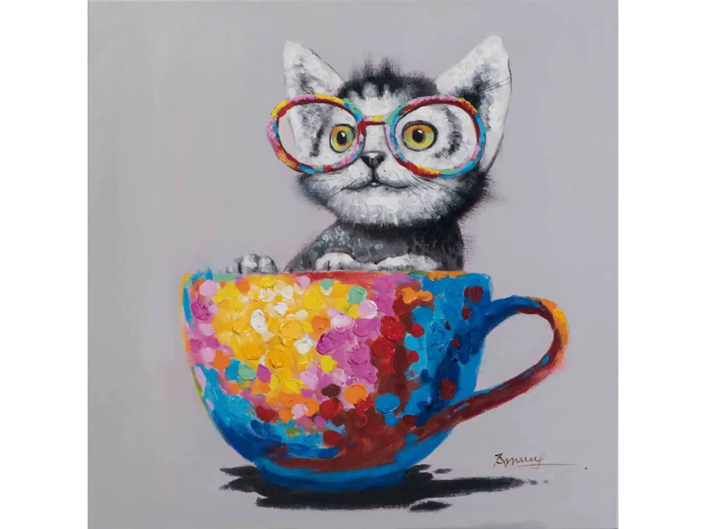 image LAND Bild Katze in Bunter Tasse | Schubiger Möbel