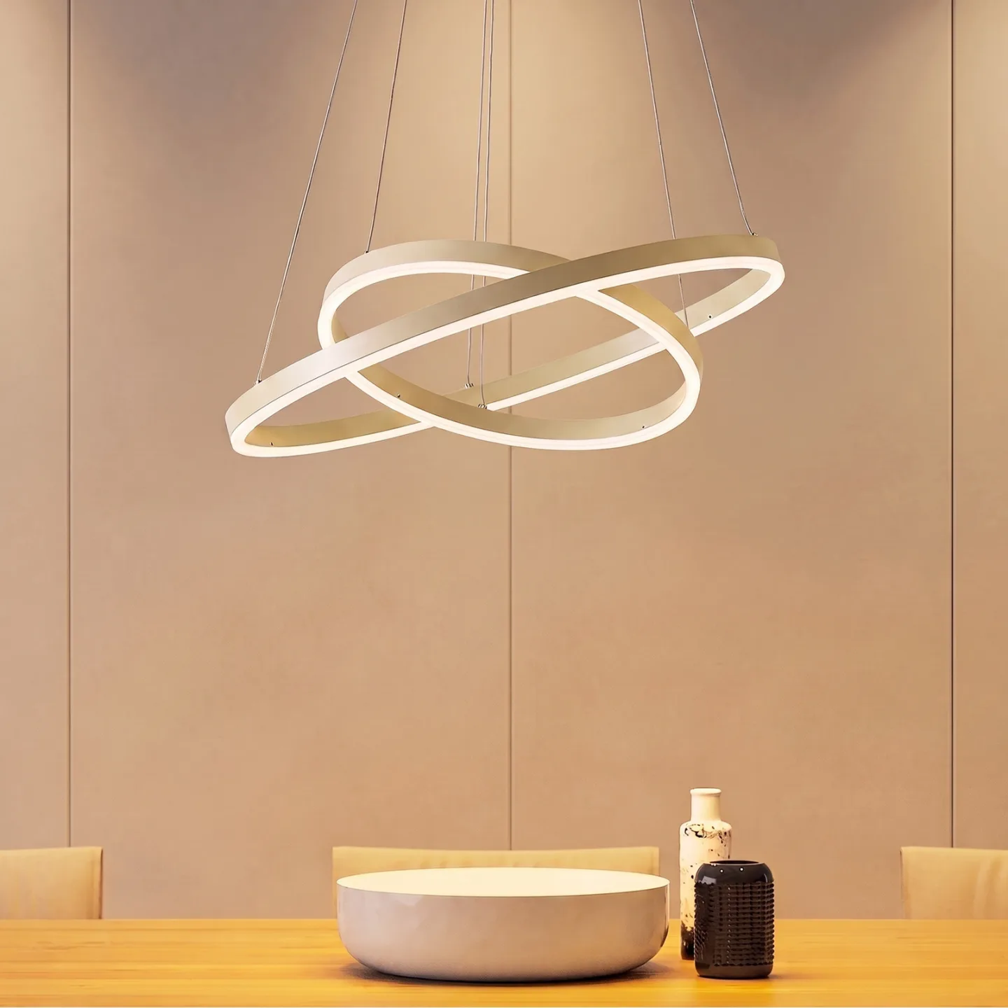 Albiona LED-hængelampe, beige, 2 ringe, Ø 60 cm – Arcchio - Stue - Moderne - Metal - Med flere lyskilder