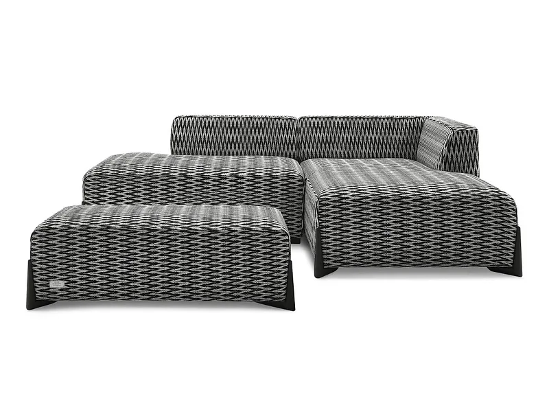 Ecksofa mit Hocker BOBOCHIC MEGEVE Stoff chiniert schwarz