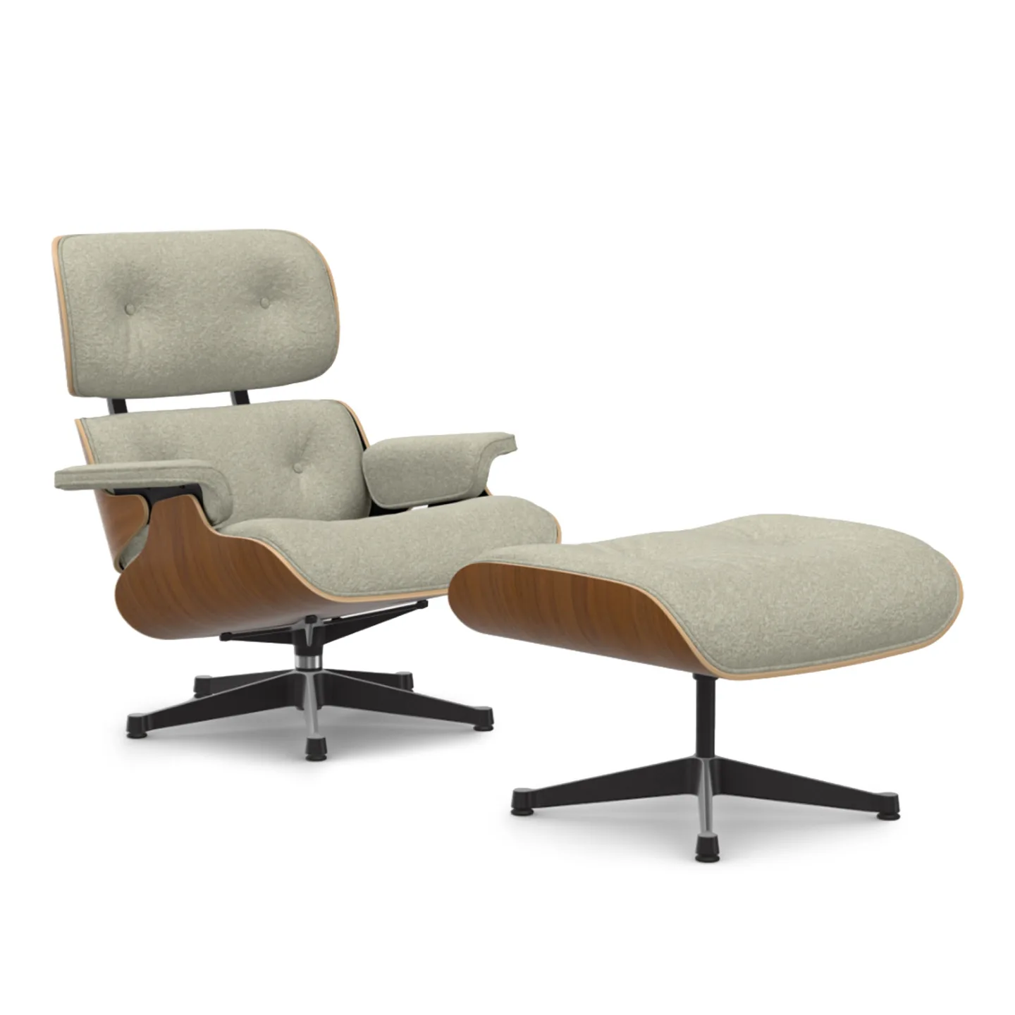 Vitra - Eames Lounge Set Natural Walnut Nubia Cream/Sand 03 Polished Aluminium/Deep Black - Fåtöljer - Charles & Ray Eames - Beige