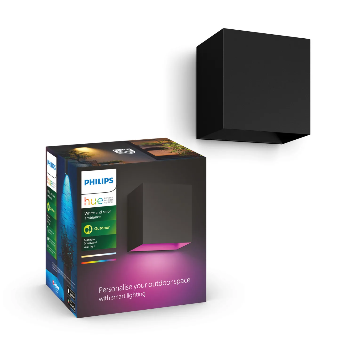 Resonate utendørs LED-vegglampe svart RGBW, IP44 – Philips Hue - Moderne - Metall - Kantet