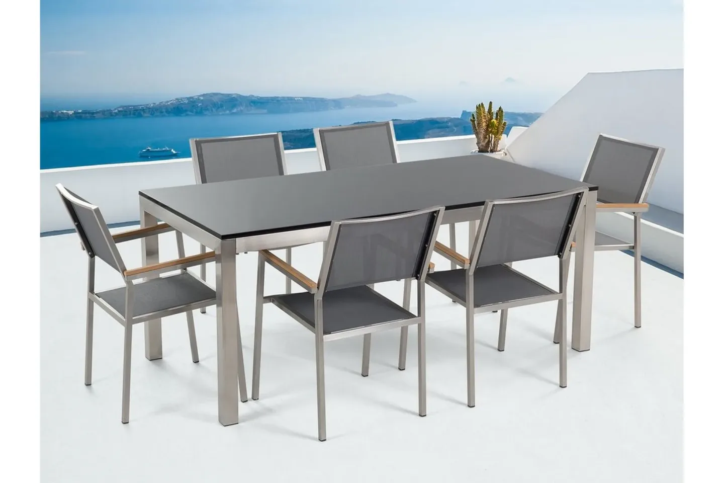 Bacoli Matgrupp Utomhus 180 cm + 6 Utestolar - Svart