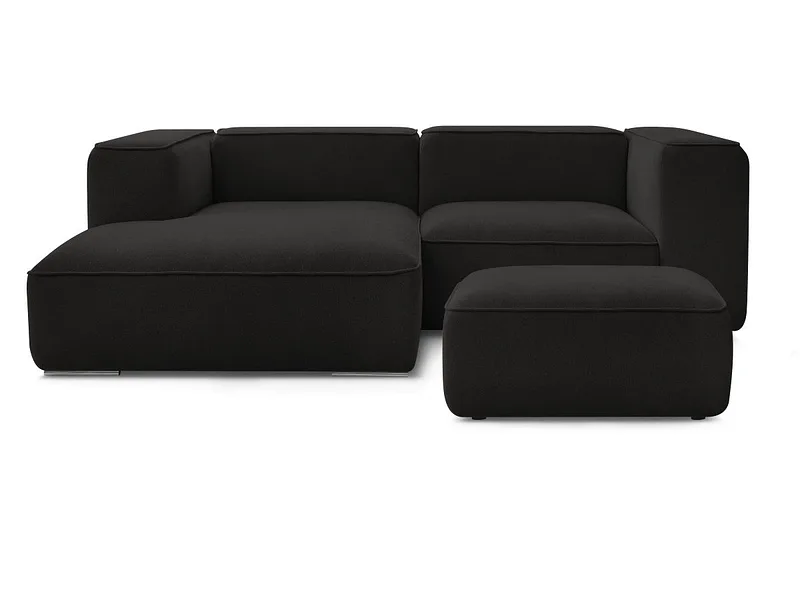 Ecksofa mit Hocker BOBOCHIC ZEPHYR Stoff mit Textur schwarz