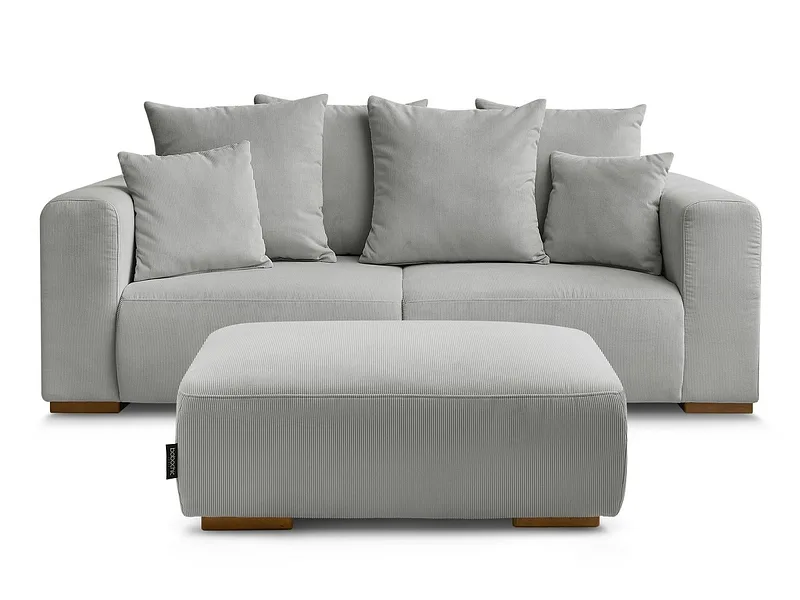 2er Sofa mit Hocker BOBOCHIC SIDONIE Cord-Stoff hellgrau