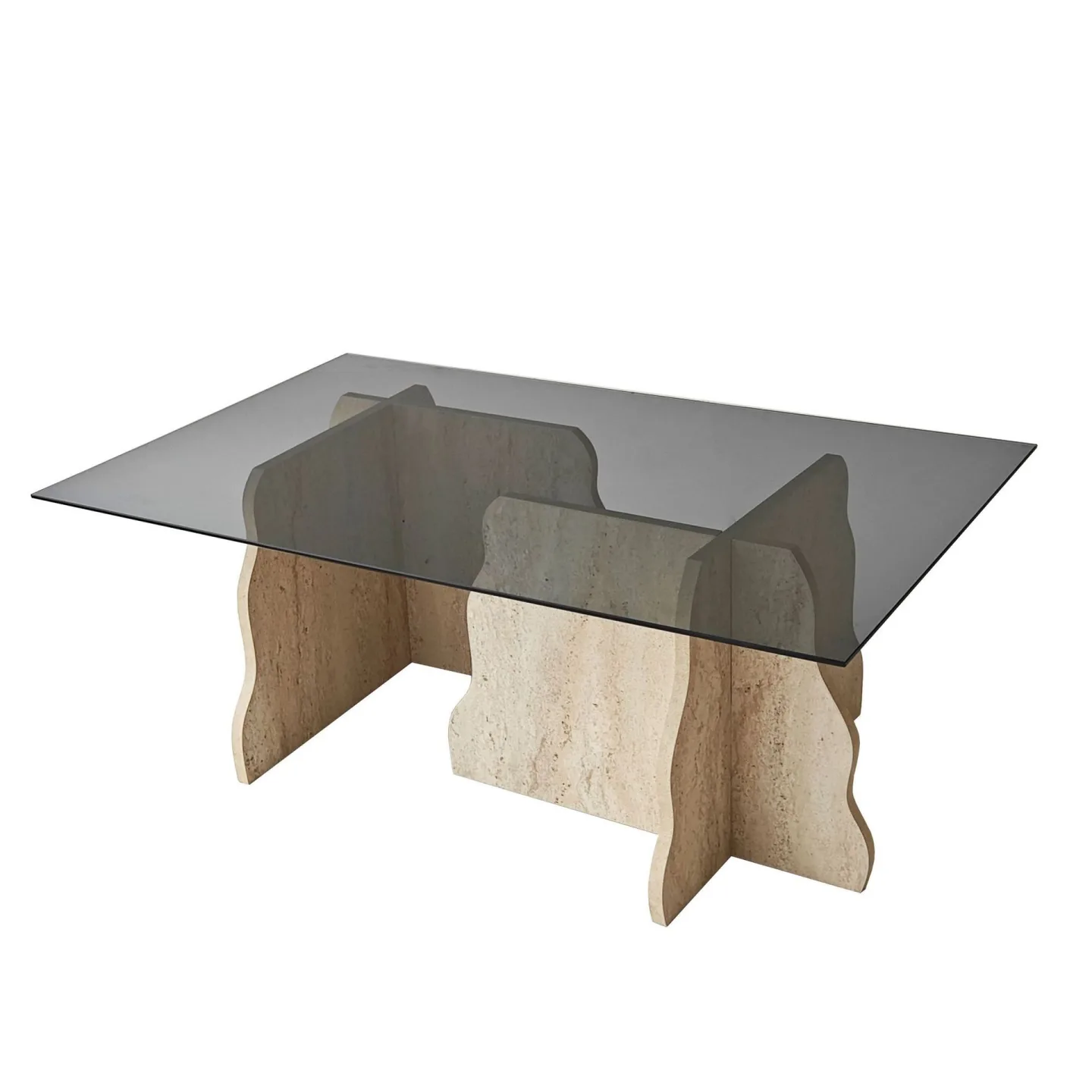Zevric Soffbord 65x105 cm Rektangulär Glas - Travertin Och Rökt