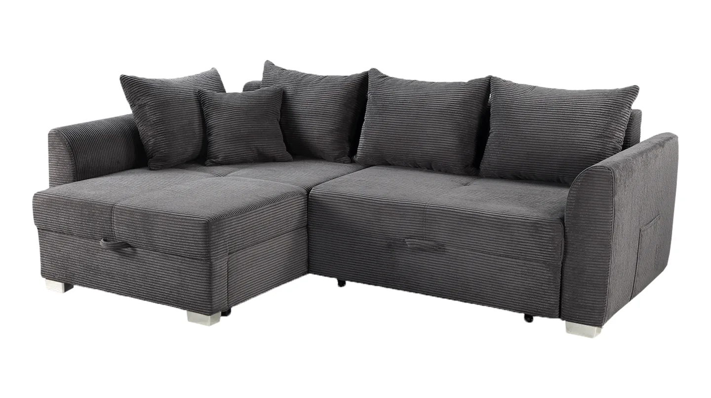 Ecksofa Cord Schlaffunktion Bettkasten grau 236 cm - BOOMER