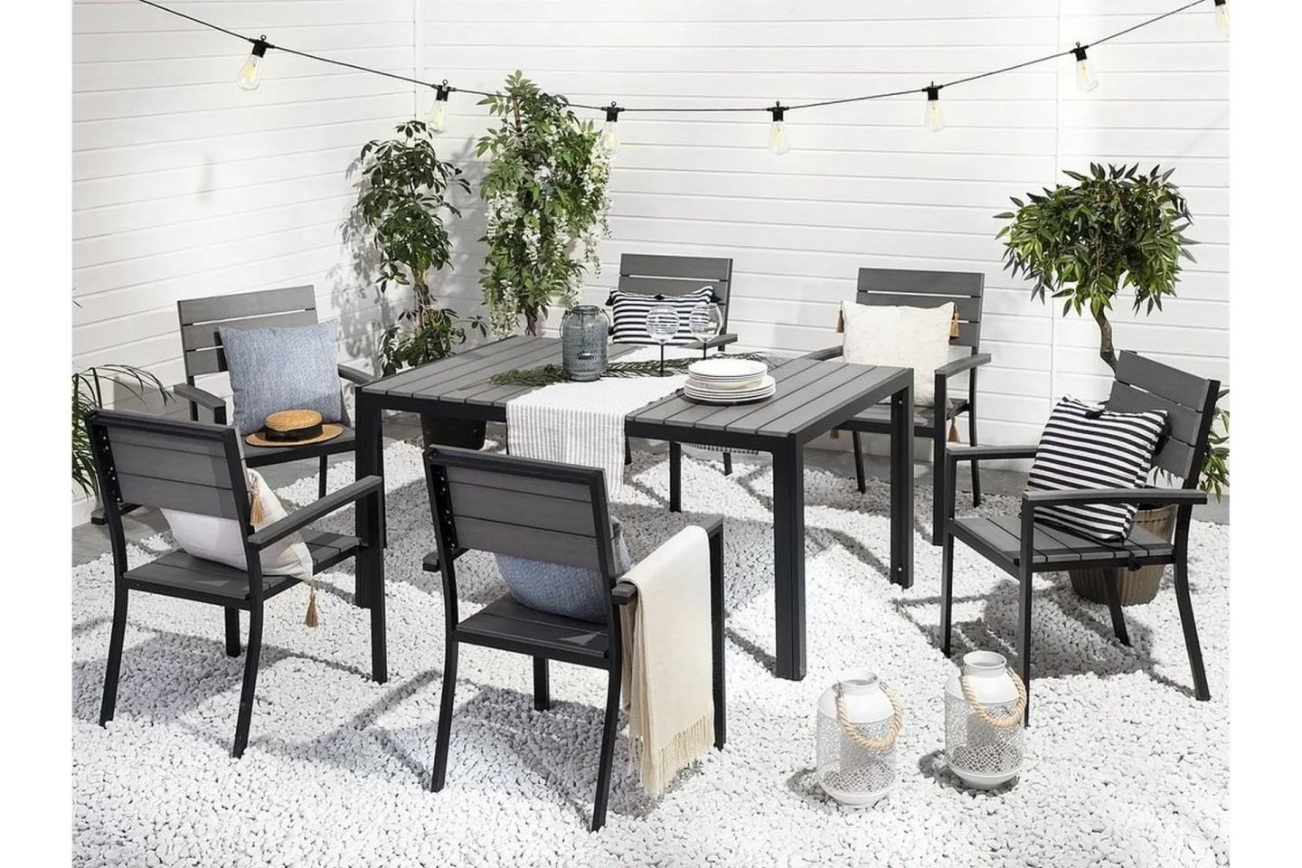 Como Trädgårdsmöbelset Med Utebord+6 Utestolar - Grå