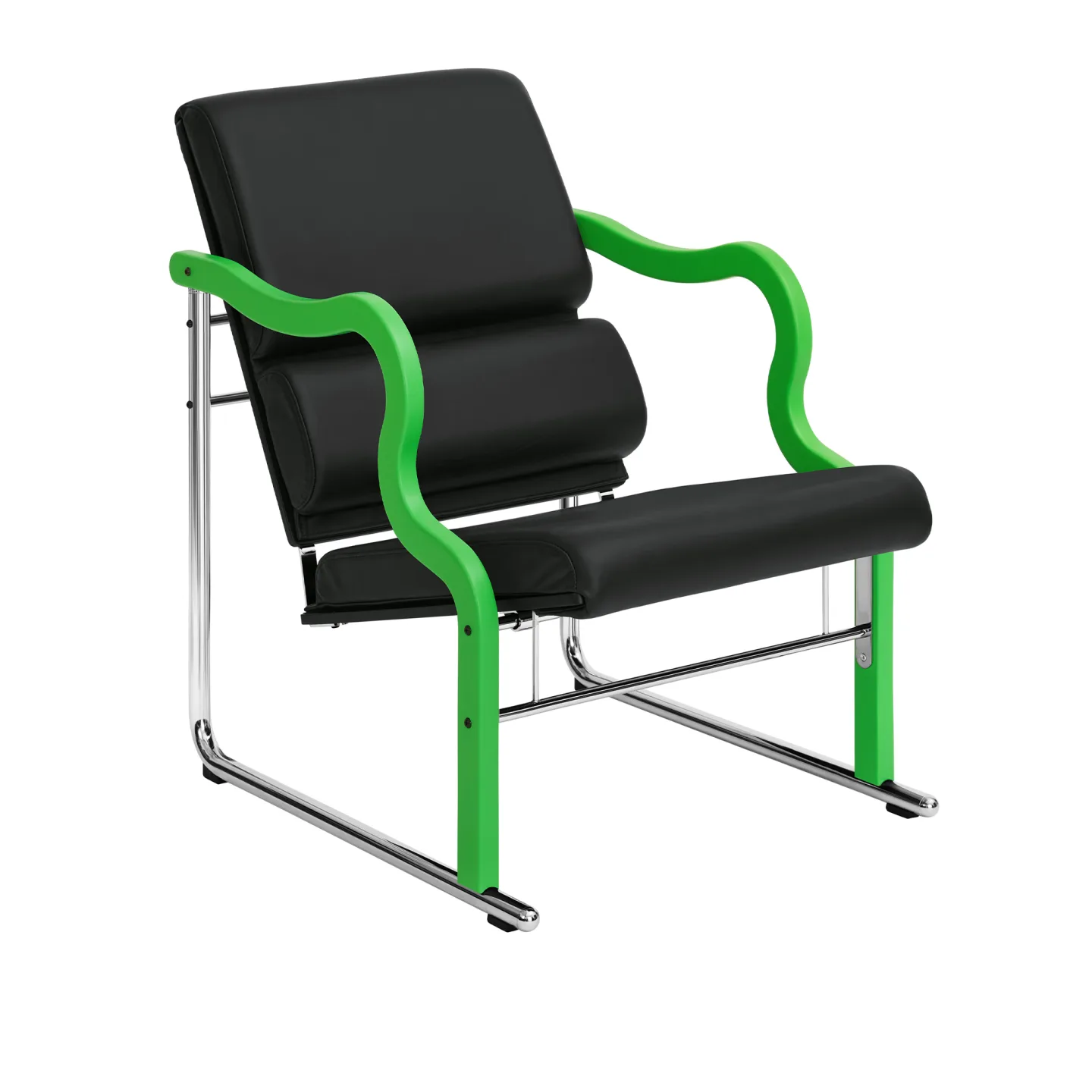 HEM - Experiment Lounge Chair 501, Green/Black Leather - Fåtöljer - Flerfärgad - Metall/Trä/Skum