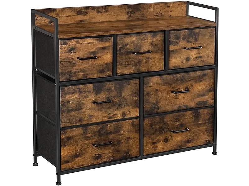 Kommode SONGMICS RUSTIK 7 Schubladen 28.5x98x85cm braun teakholz-look