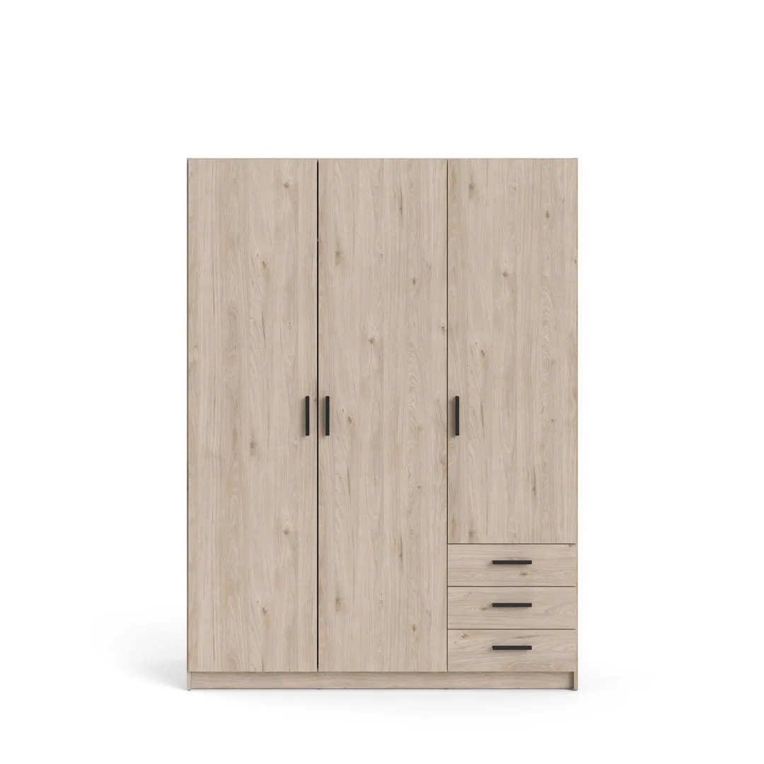 Spell Kleiderschrank 3 Türen und 3 Schubladen Hickory-Dekor.