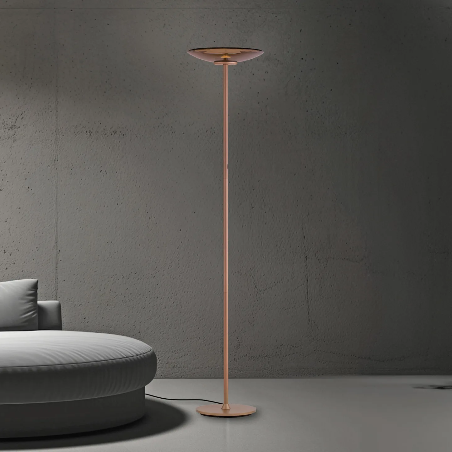 Moon LED-gulvlampe, bronze, ravfarvet glas (mørkt) – PURE PURE Moon - Stue - Moderne - Aluminium - Med skærm