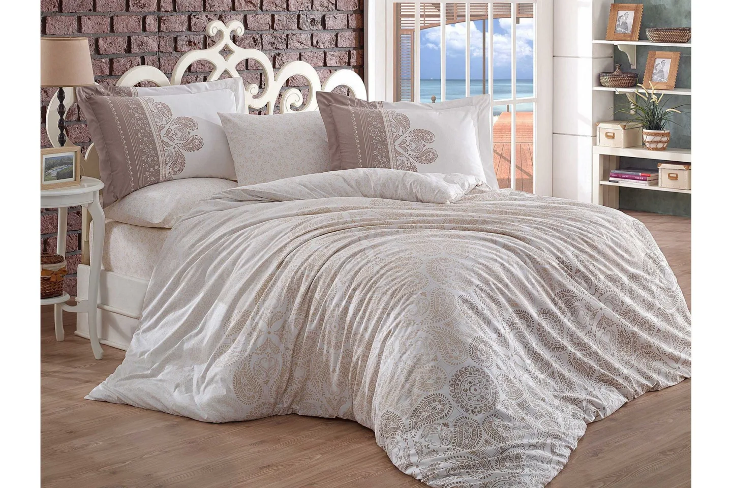 Hobby Bäddset Dubbelt 4-dels Poplin - Beige/Vit
