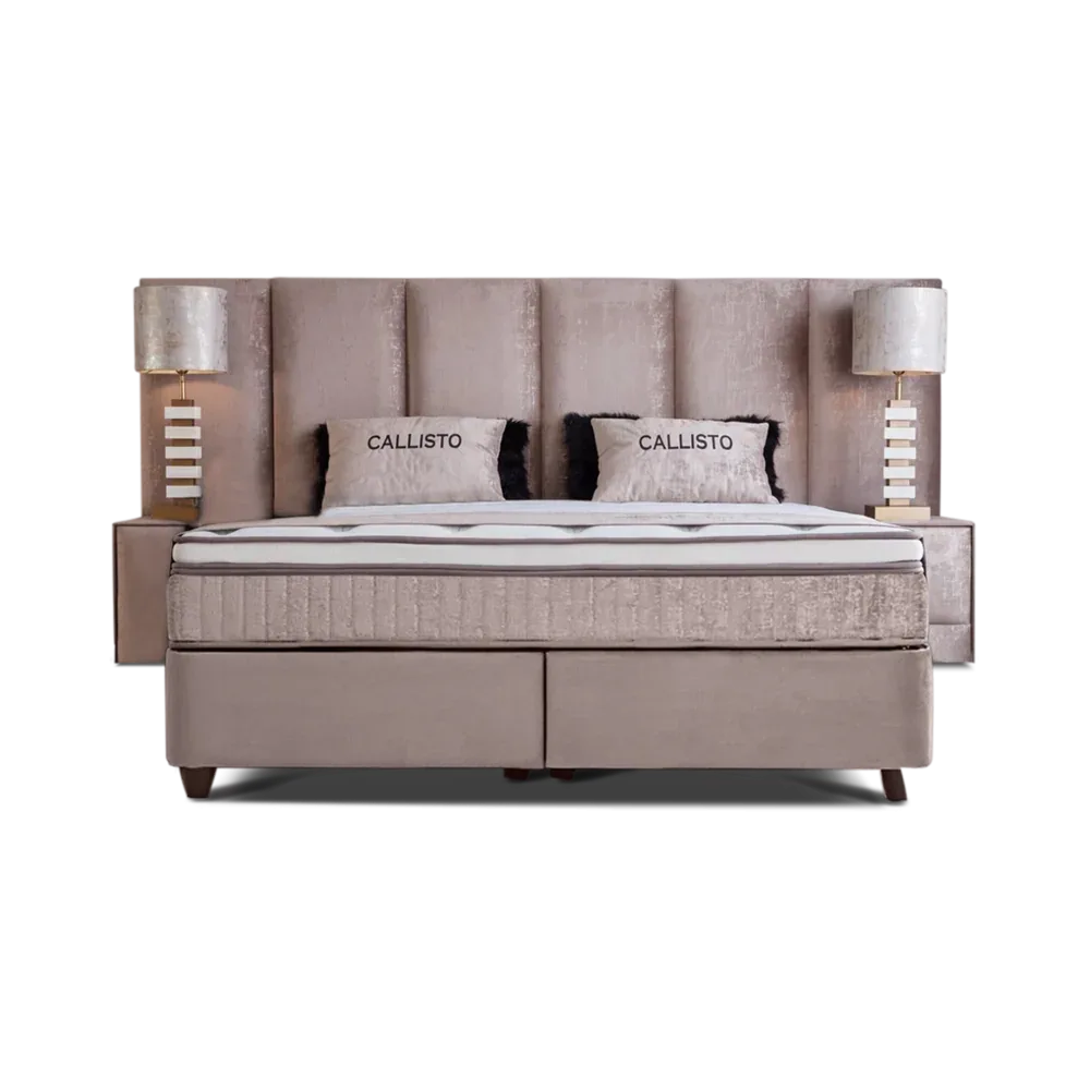 Premium Boxspringbett 160×200 komplett mit Matratze, Topper & Bettkasten, Samt Beige, Callisto