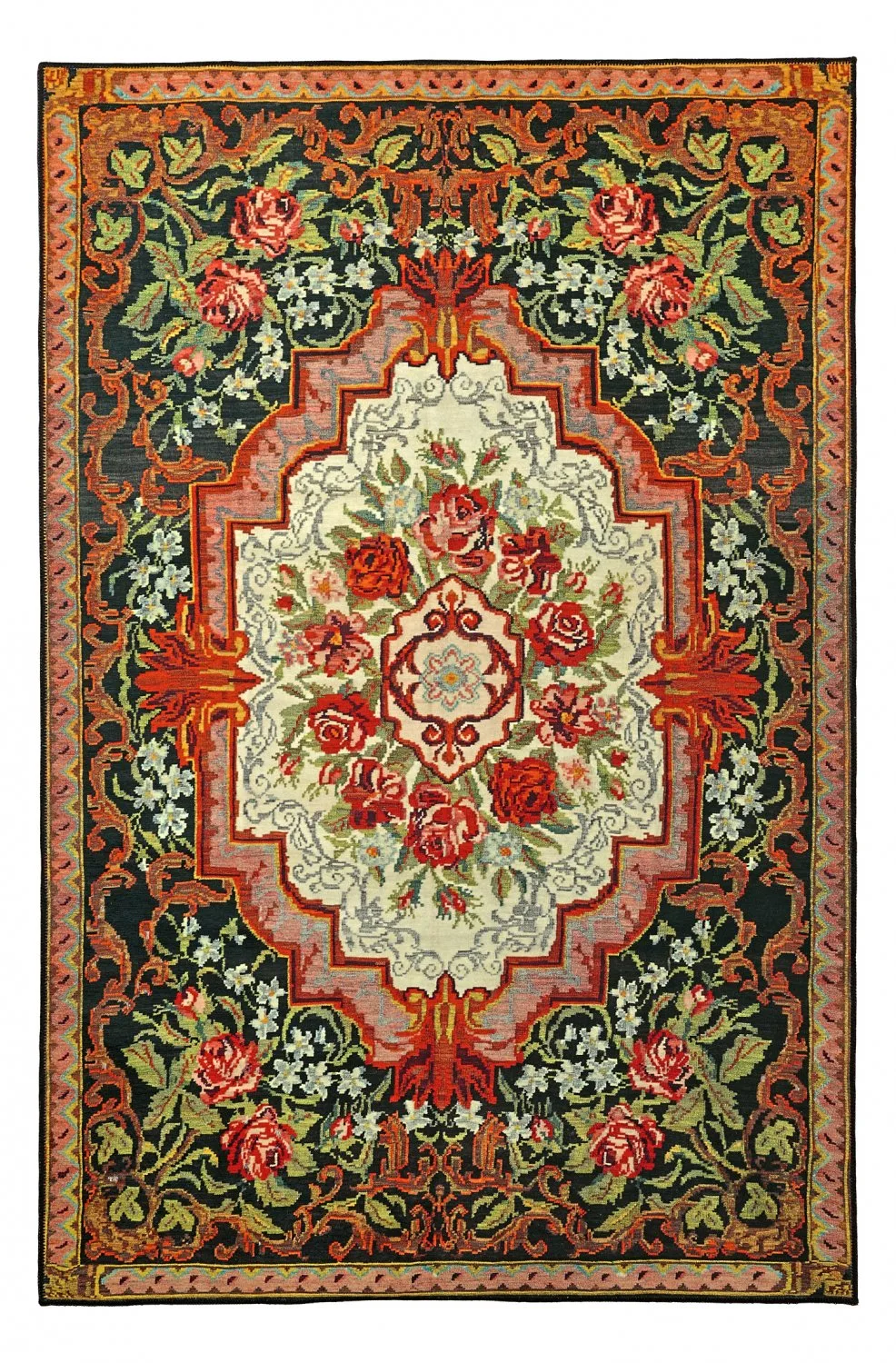 Flatvevd teppe - Masarida (svart/multi) (Størrelse: 190 x 280 cm)