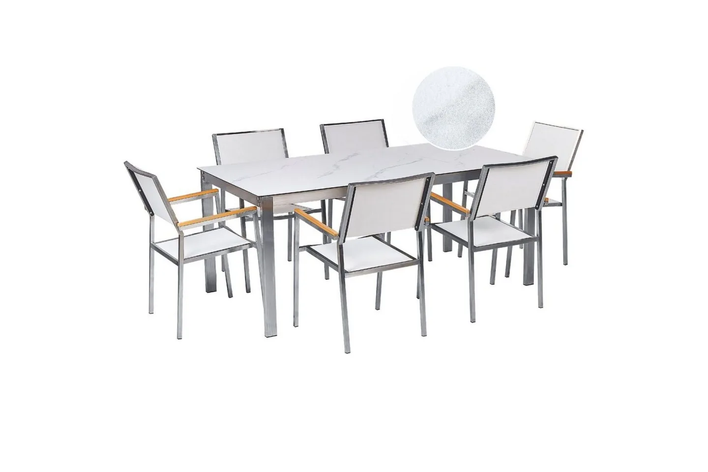 Matsalsset Cosoleto/Grosseto Vit marmor/Silver, 6-Sits - Vit marmor/Silver, 6-Sits