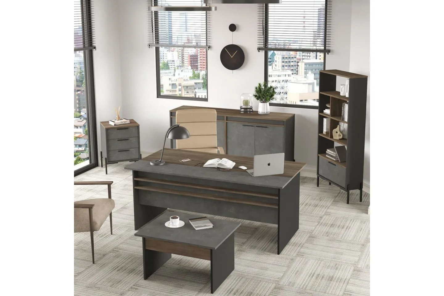 Kontorsmöbelset Enor 9 Argentu / Antracit - Silver/Antracit