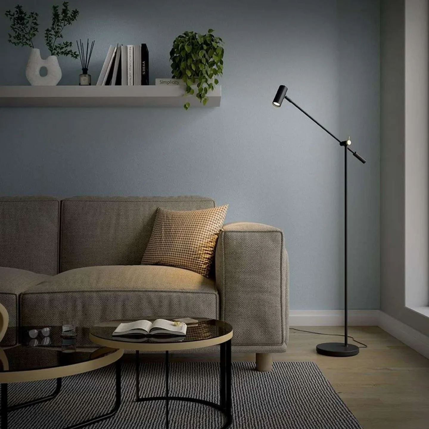 Cato Gulvlampe Dim. Matt Svart/Messing - Belid - Stue - Metall
