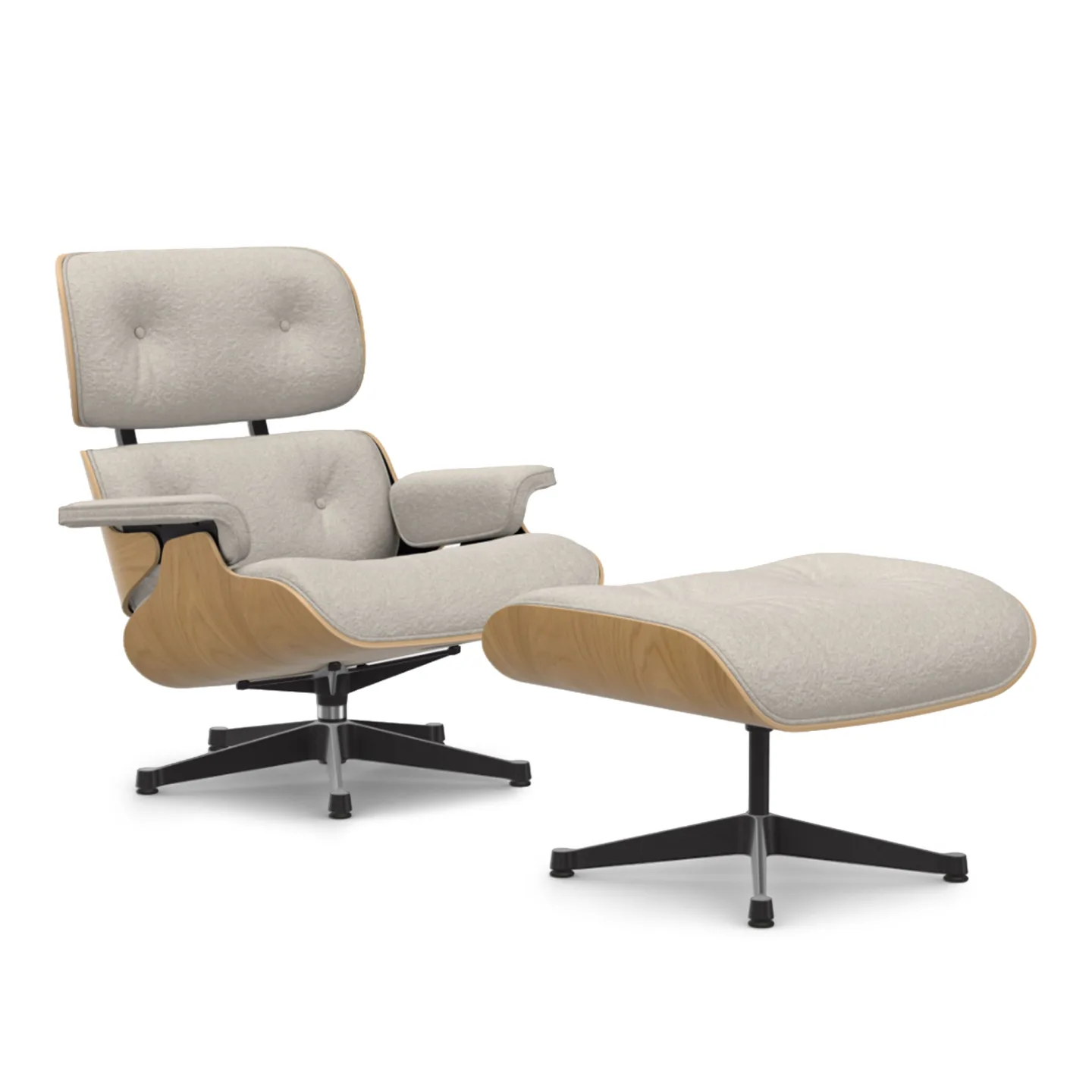 Vitra - Eames Lounge Set Natural Chestnut Nubia Ivory Pearl 01 Polished Aluminium/Deep Black - Fåtöljer - Charles & Ray Eames - Beige