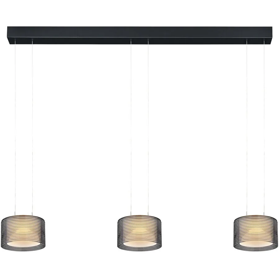 Designer-Pendellampe Bankamp Grand Groove schwarz 3-flammig - Material: Aluminium/Glas - LED - Lichtfarbe: Extra warmweiss - LED Energiesparlampen