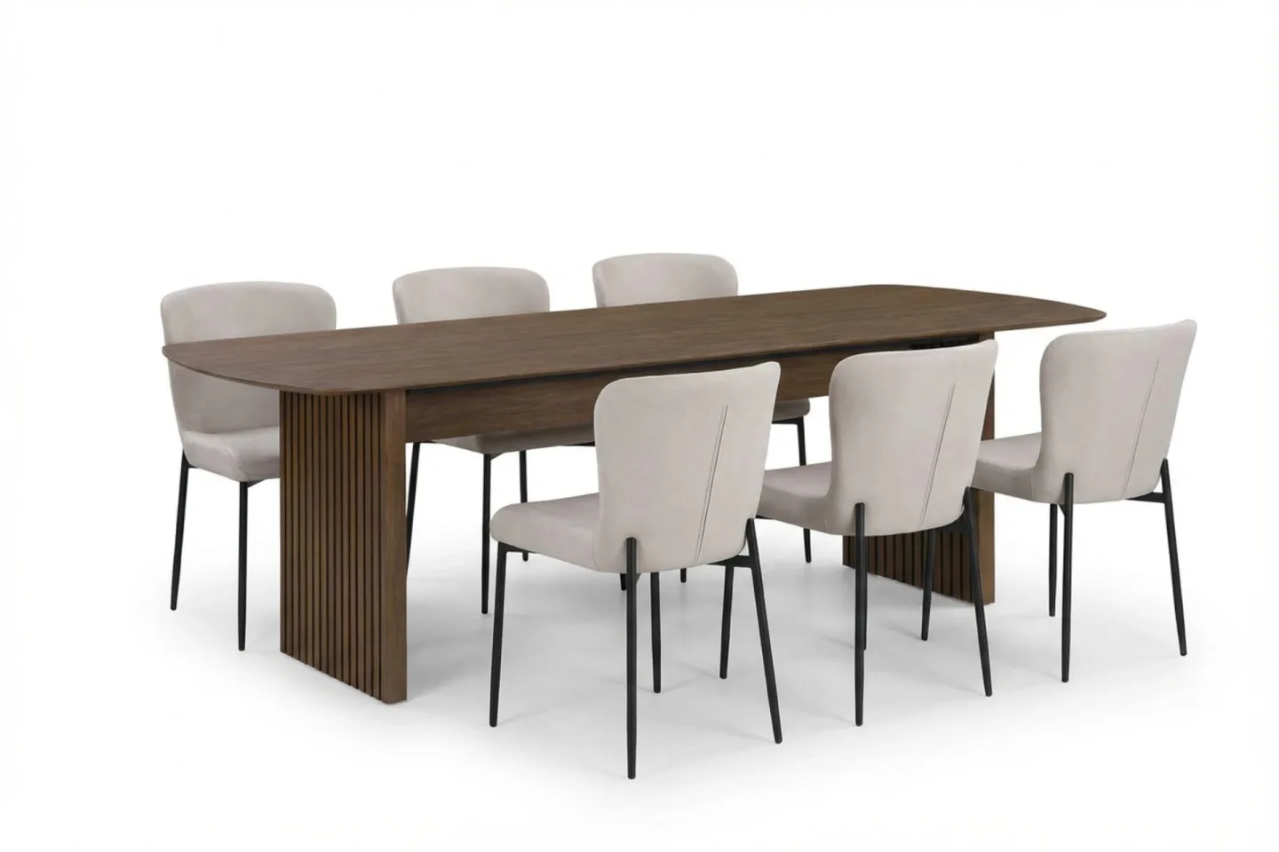 Richeto Matgrupp Rökt Ek 240 cm med 6 Elsie Matstolar - Rökt ek/Beige