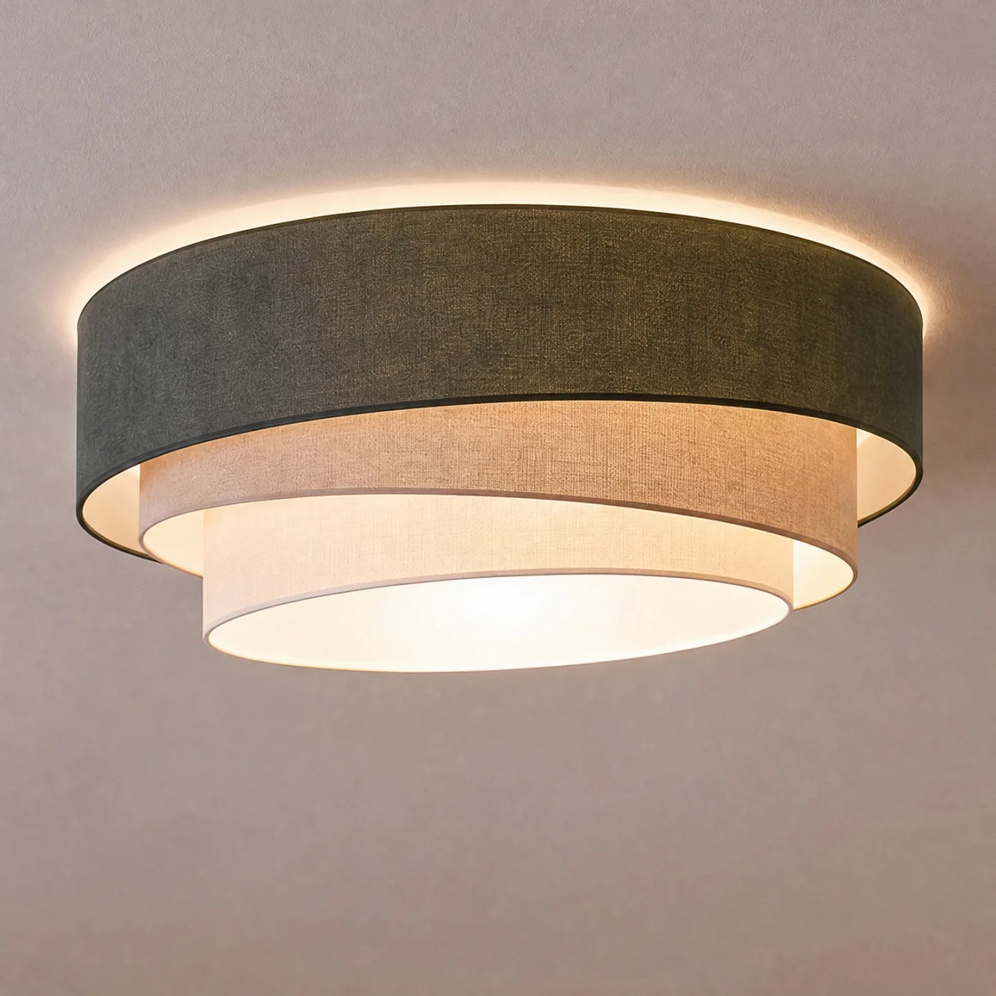 Trio Deckenlampe, grün/beige, Ø 60 cm, Textil, E27 - Duolla - Küche - Junges Wohnen - Stoff / Textil - Mehrflammig