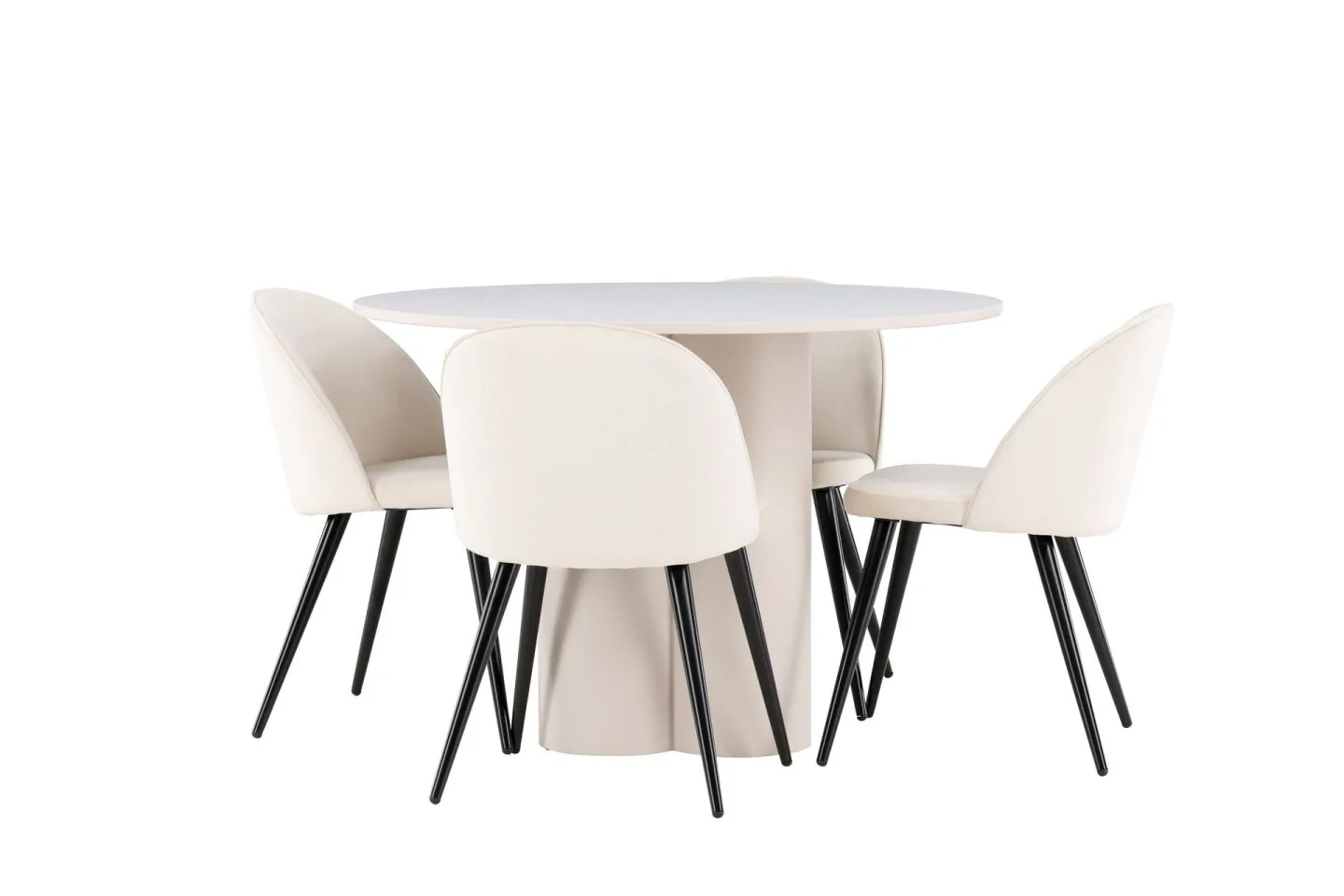 Olivia Matgrupp 110 cm Rund med 4 Velvet stolar - Beige/Beige