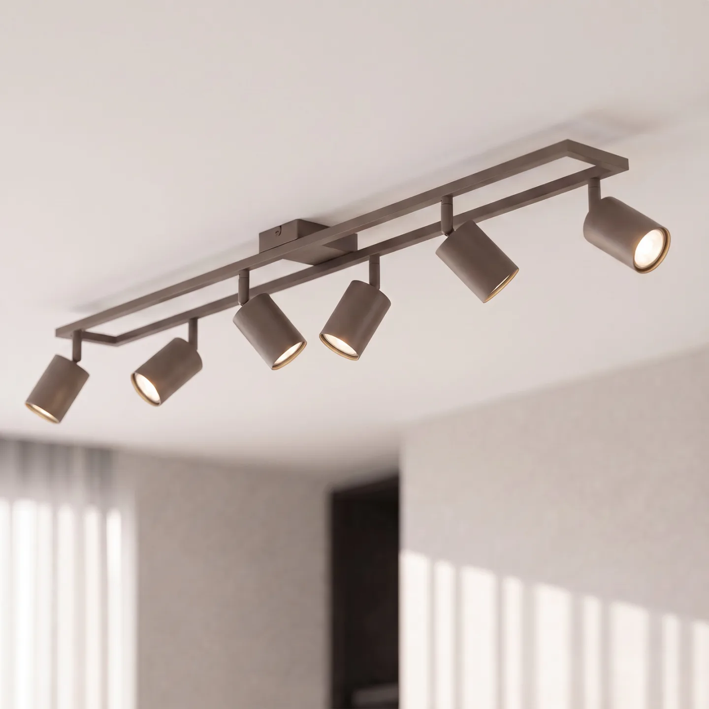 Bravius Deckenstrahler, taupe, 6-flammig, Eisen - Lindby - Wohnzimmer - Metall - Mehrflammig
