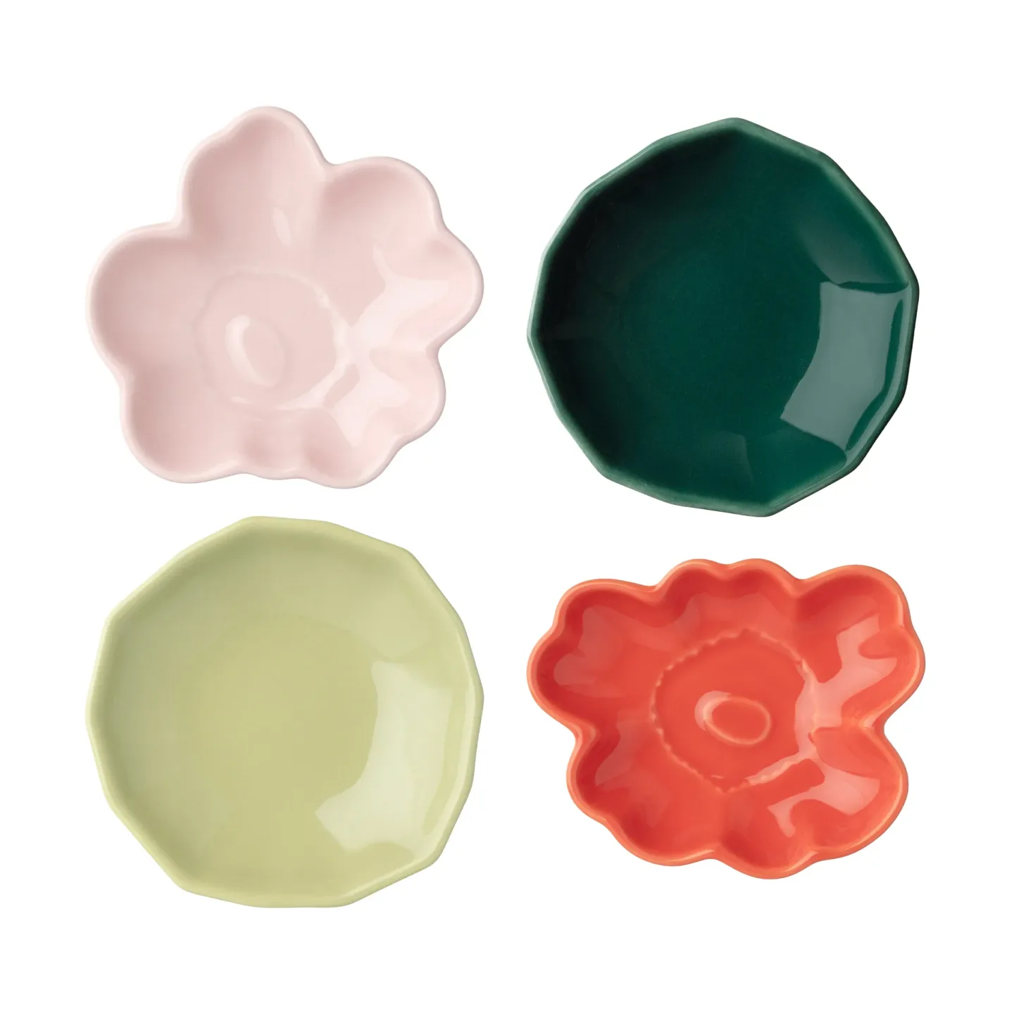 Marimekko Unikko & kivet shape Teller 4-teilig Pink-pear-red-dark green