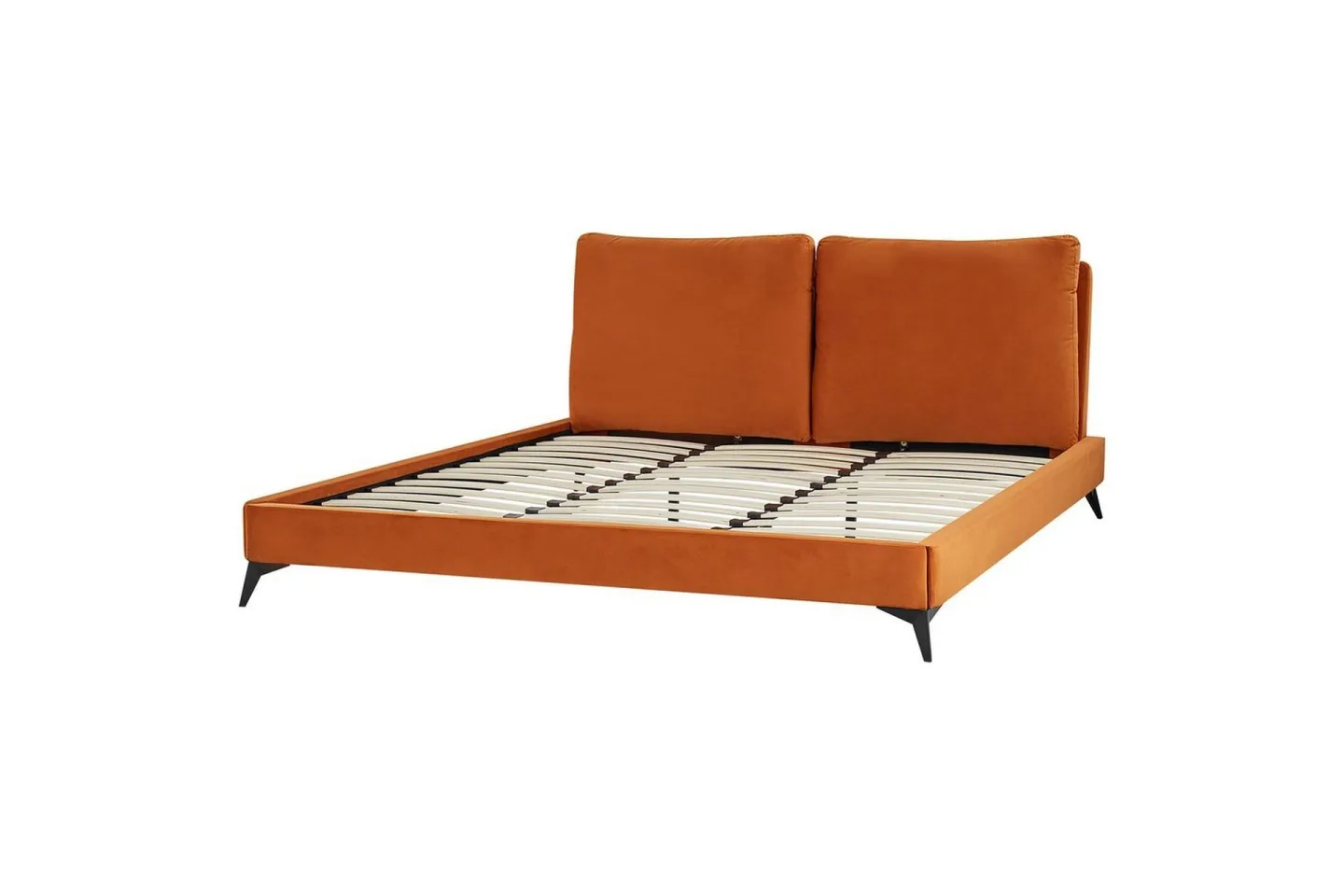 Säng med lamellram Melle - Orange, svart/Sammet, 180x200 cm