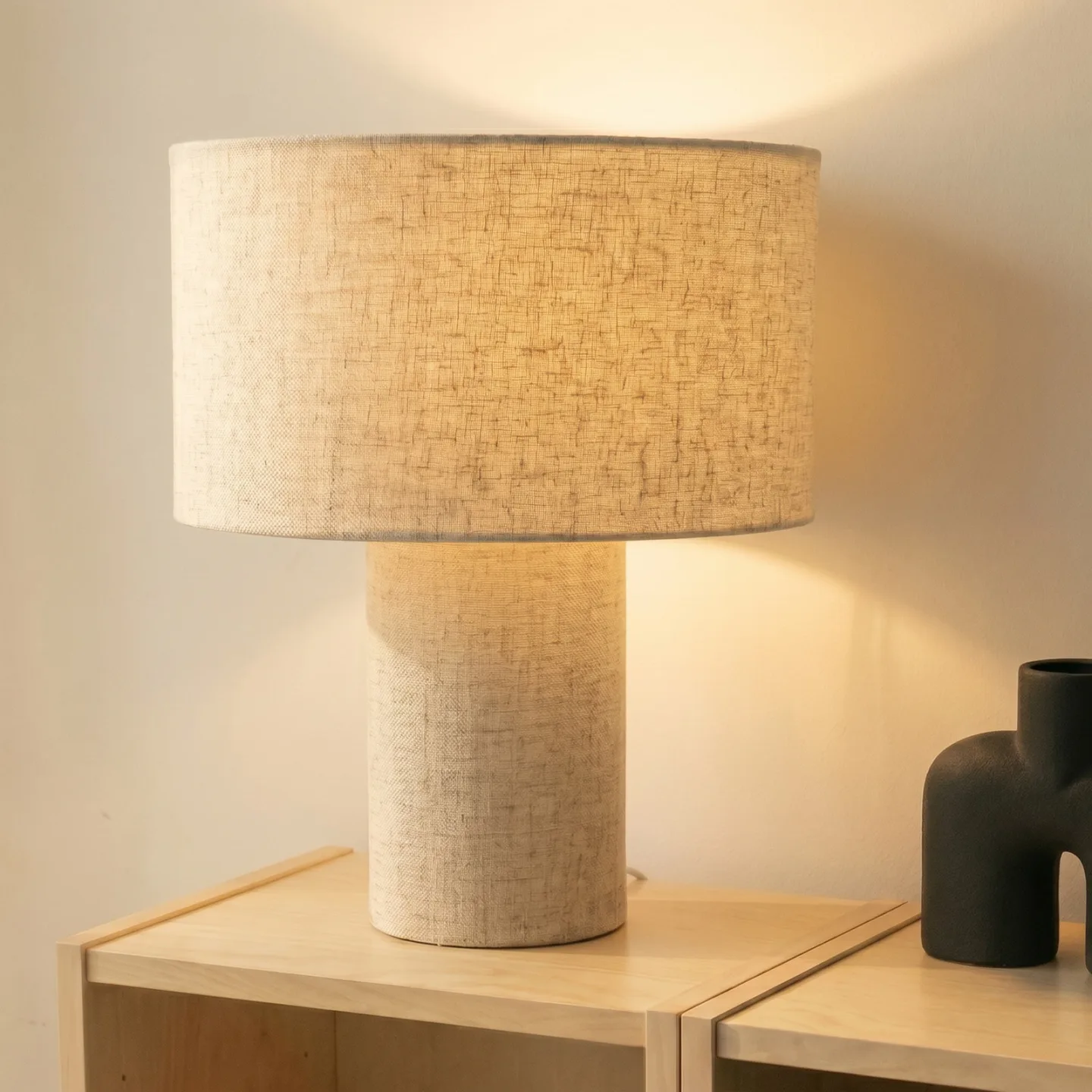 Elfie Tischleuchte, beige, E27, Ø 35 cm, Leinen - Lindby - Wohnzimmer - Skandinavisch - Stoff / Textil - Einflammig
