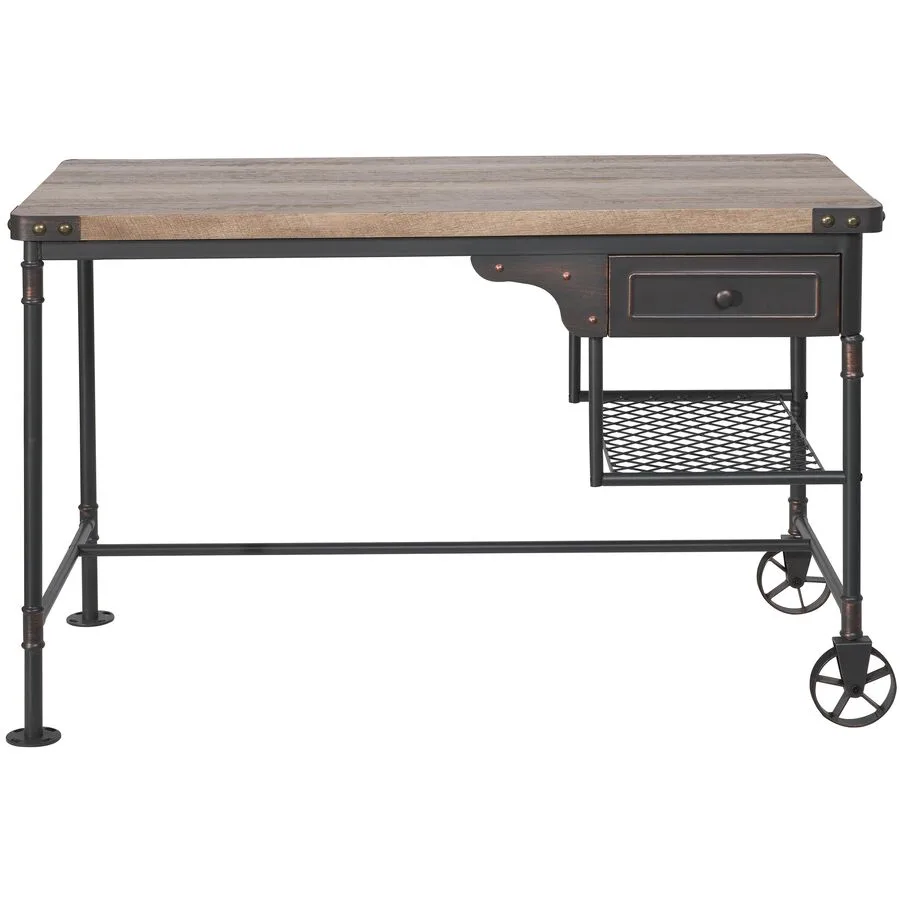 Schreibtisch Nael schwarz matt, braun Metall, MDF B 122 T 63 cm