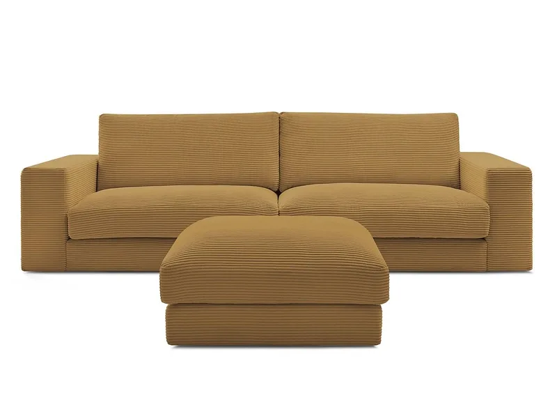 3er Sofa mit Hocker BOBOCHIC LEONARD Cord-Stoff gelb