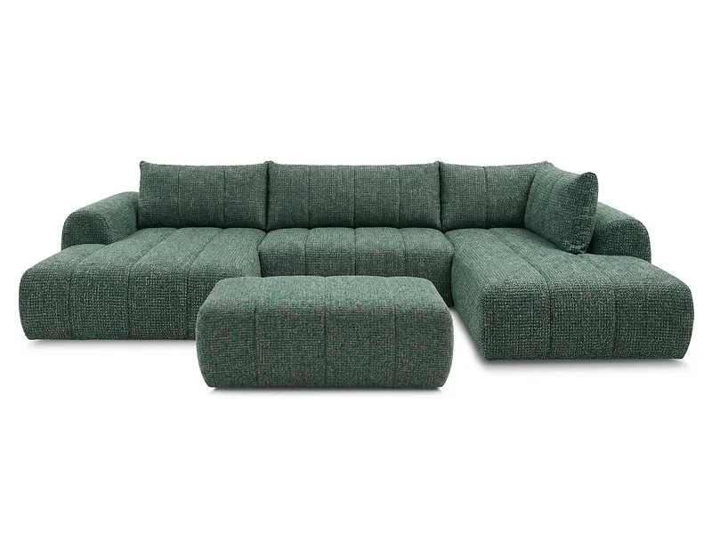 Panorama-Ecksofa mit Hocker BOBOCHIC NESTY Stoff chiniert dunkelgrün
