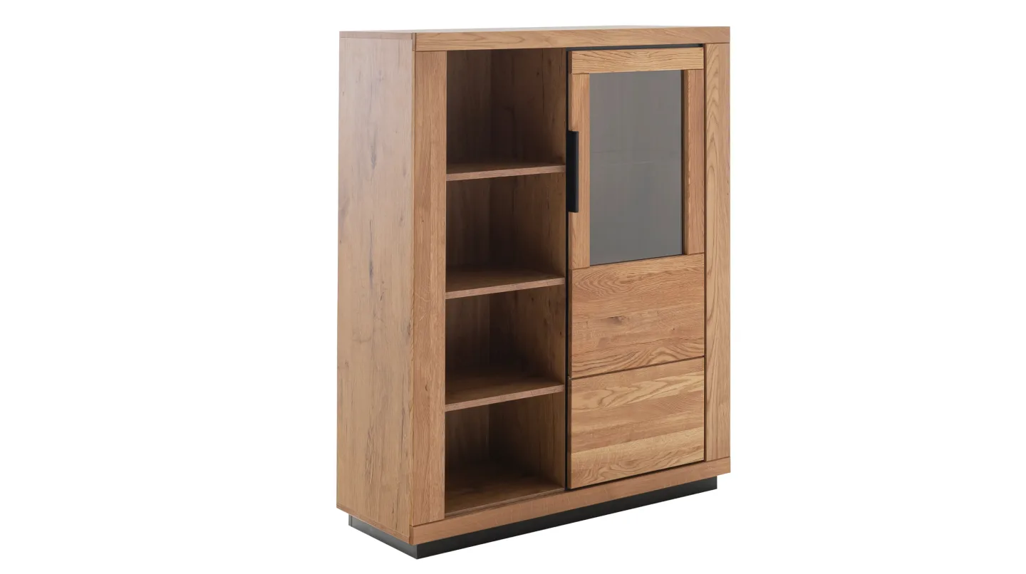 Highboard mit Glastür Wildeiche massiv geölt 112 cm - GRENO