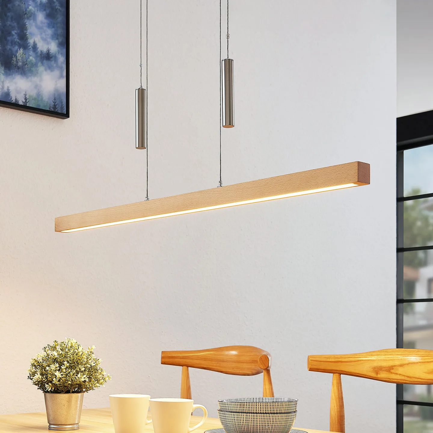 Pia Pendelleuchte Beech - Lucande - Wohnzimmer - Modern - Holz - Einflammig