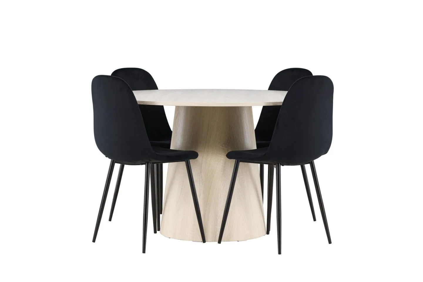 Lanzo Matgrupp 120 cm Rund med 4 Polar stolar - Whitewash/Svart