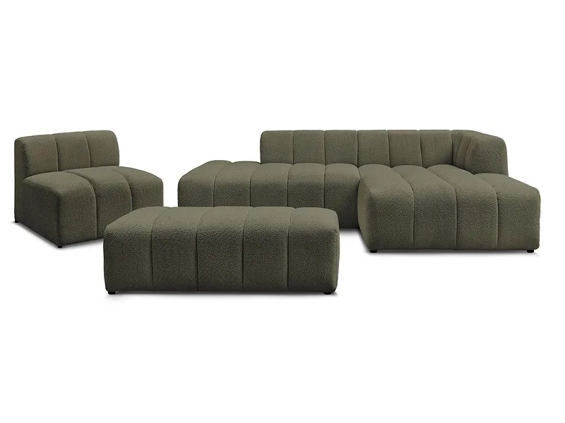 BOBOCHIC Ecksofa mit Hocker ANNECY Boucle-Stoff grün