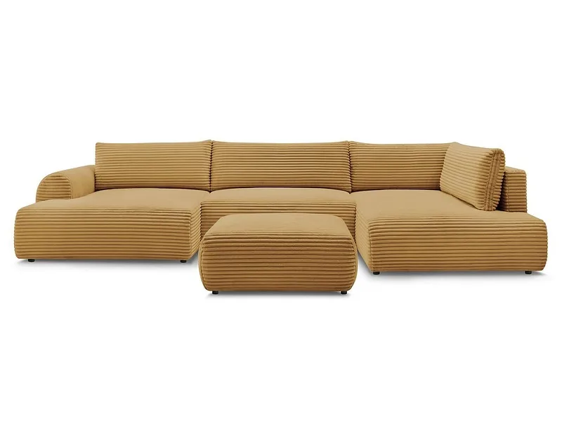 Panorama-Ecksofa mit Hocker BOBOCHIC LUCIEN Cord-Stoff gelb