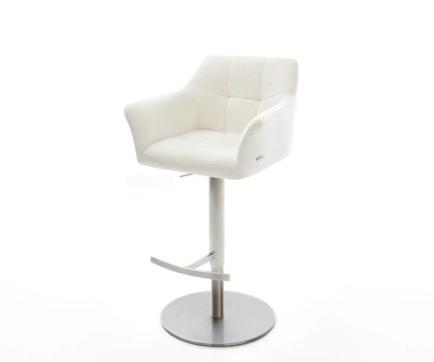 Barstuhl Yulo-Flex Bouclé Soft Beige Drehfuß höhenverstellbar Edelstahl Silberfarben