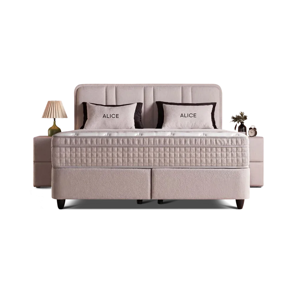 Premium Boxspringbett 140×200 komplett mit Matratze, Topper & Bettkasten, Bouclé Beige, Alice
