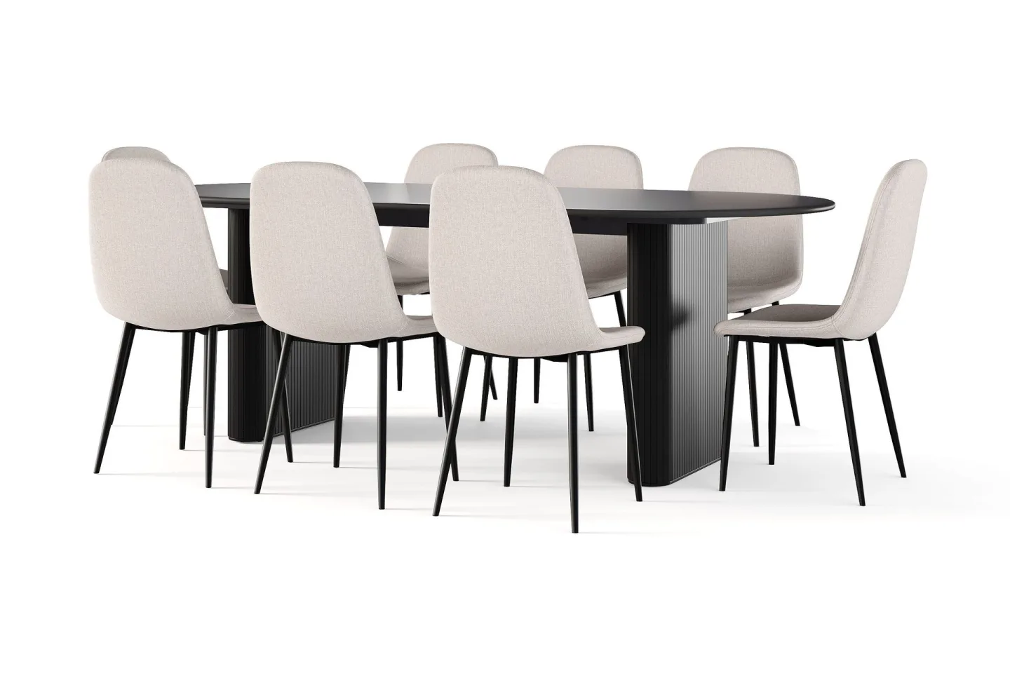 Noira Ovalt Matbord 220 cm Svart + 8 st Nibe stol beige med svarta ben - Svart/Beige