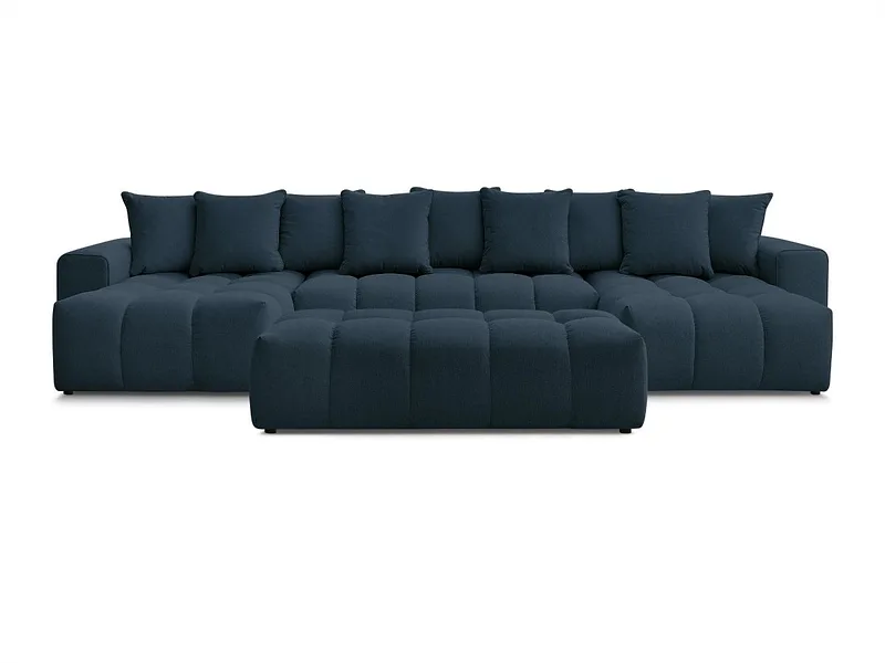 Panorama-Ecksofa mit Hocker BOBOCHIC MONT-BLANC Stoff chiniert dunkelblau