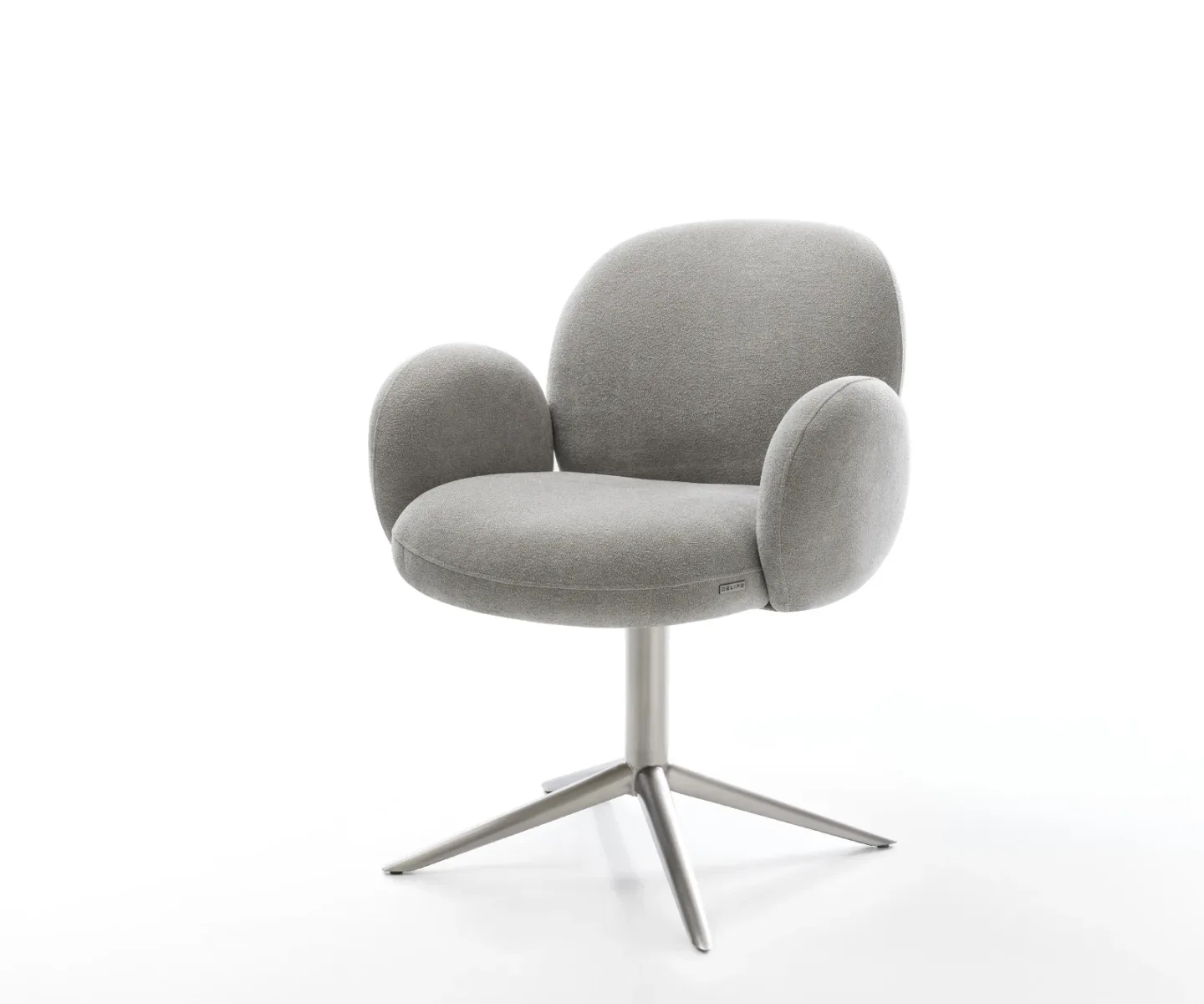 Drehstuhl Nube-Flex mit Armlehnen Strukturstoff Soft Grau Fußkreuz Edelstahl 360° drehbar Wippfunktion Taschenfederkern