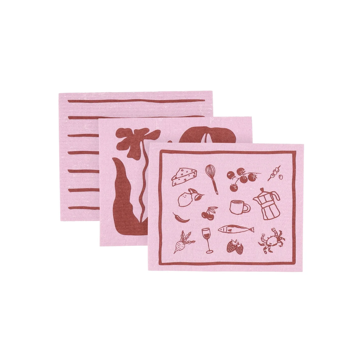 Scandi Essentials Daily Spültuch mit Muster Rosa, 3er-Pack