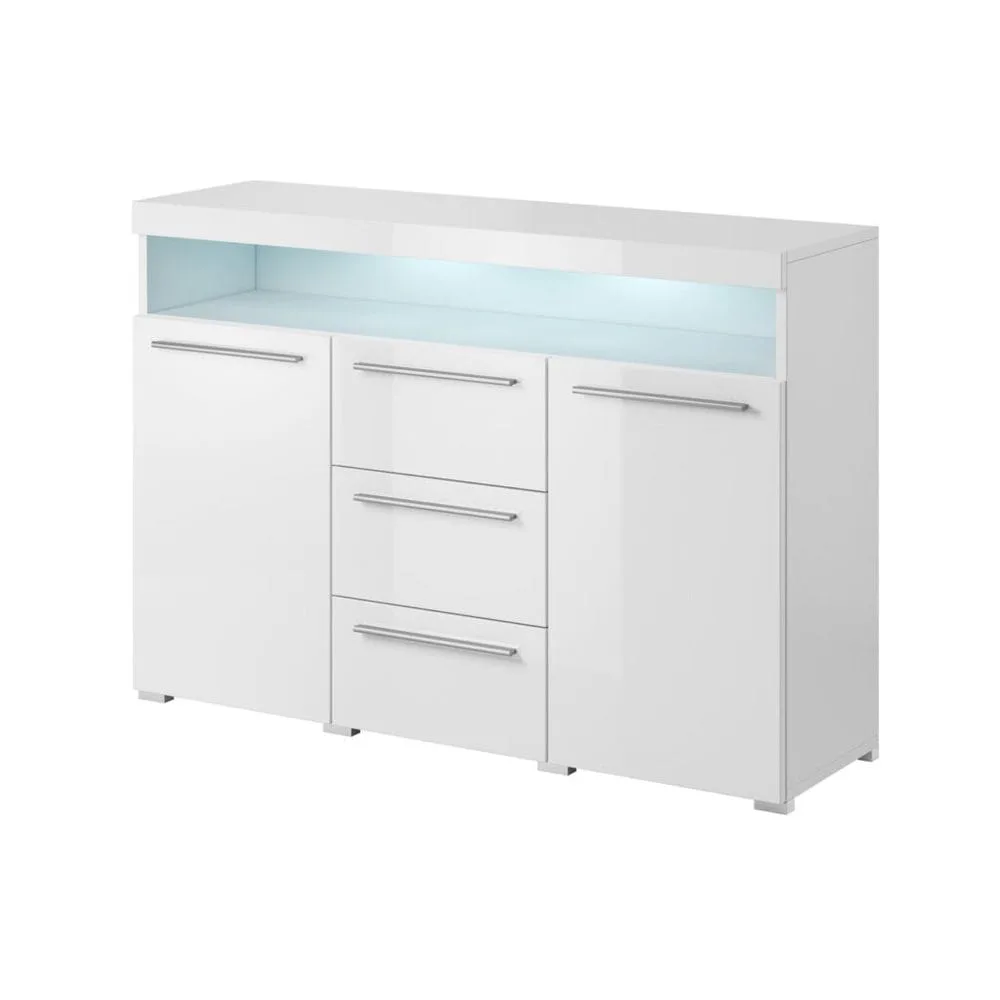 Sideboard Indien 2 Dörrar med 3 Lådor - Vit, 132 cm