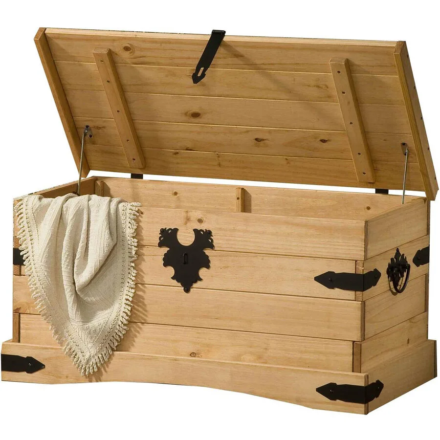 Truhe Julio Braun Holz 92 cm 50 cm 46 cm - Farbe: natur - Material: Kiefer