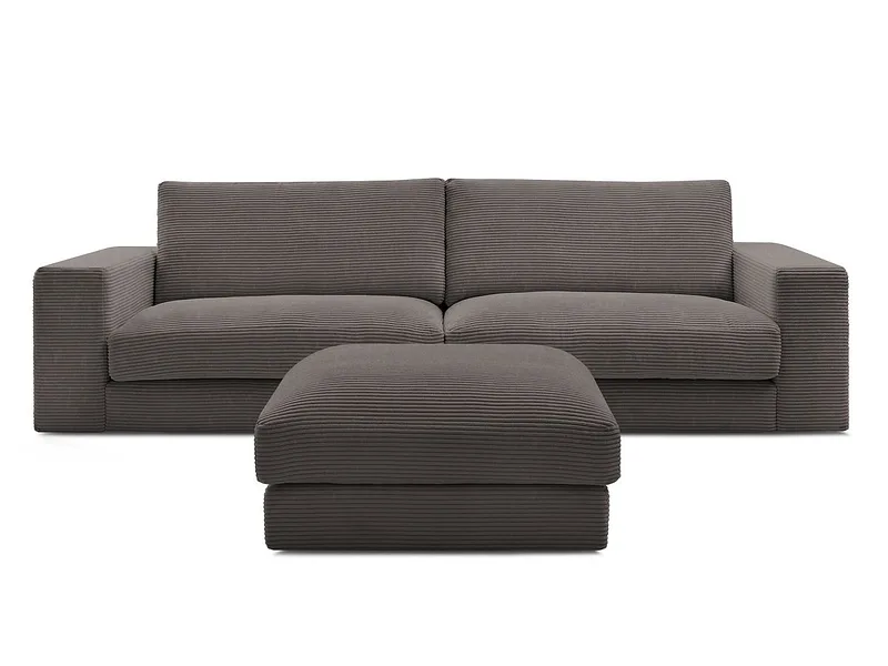 3er Sofa mit Hocker BOBOCHIC LEONARD Cord-Stoff rotbraun